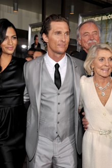 Matthew McConaughey arrives with his wife Camila Alves, his mother Kay McCabeat and father James Donald McConaughey at The Lincoln Lawyer LA screening in 2011.