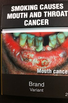 An example of the packaging the New Zealand government is pushing for, shown at a press conference in Wellington. (AAP)