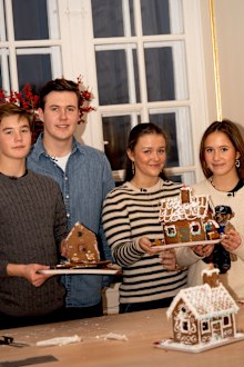 Crown Prince Christian, Princess Isabella, Prince Vincent and Princess Josephine of Denmark make a gingerbread house inside Frederik VIII's Palace at Amalienborg, December 2025.