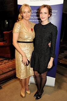 JK Rowling and Emma Watson at the Lumos fundraising event at The Warner Bros. Harry Potter Tour on November 9, 2013 in London, England.