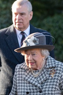 Britain's Queen Elizabeth II and Prince Andrew arrive at St Mary the Virgin, in Hillington, England, to attend a Sunday church service, Sunday, Jan. 19, 2020. Buckingham Palace says Prince Harry and his wife, Meghan, will no longer use the titles "royal highness" or receive public funds for their work under a deal that allows them to step aside as senior royals.  (Joe Giddens/PA via AP)