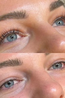 Kasey's eyelashes before and after the big chop.