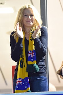 Kylie Minogue attends the Rugby World Cup Final match between New Zealand and Australia during the Rugby World Cup 2015 at Twickenham Stadium on October 31, 2015 in London, United Kingdom 