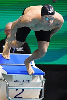 Cody Simpson starts his heat of the 100 metres freestyle at the Australian Olympic Swimming Trials in Adelaide.