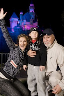 Celine Dion, son Rene-Charles, then 6, and husband Rene Angelil in Disneyland California in 2007,