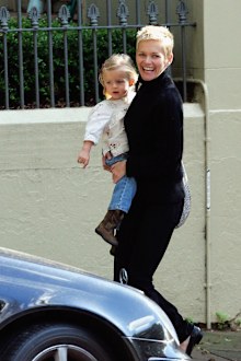 Newsreader's Peter Overton and wife Jessica Rowe with their young family, including daughters Allegra and Giselle are seen shopping in Rose Bay on July 10, 2009 in Sydney, Australia. 