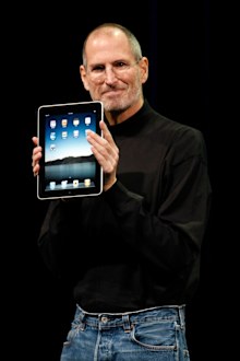 Ms Holmes dressed like former Apple CEO Steve Jobs. 