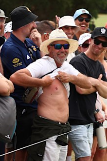 The moment a spectator was struck by a drive from Rory McIlroy, their shocked reaction is captured on Day One of the 2025 Australian Open.
