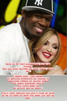Madonna calls out 50 Cent for mocking her latest racy Instagram posts.
