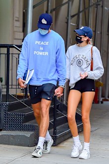 Model Kaia Gerber and Jacob Elordi are seen walking in soho on September 11, 2020 in New York City. 