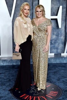 Ramona Agruma, left, and Rebel Wilson arrive at the Vanity Fair Oscar Party on Sunday, March 12, 2023, at the Wallis Annenberg Center for the Performing Arts in Beverly Hills, Calif. (Photo by Evan Agostini/Invision/AP)