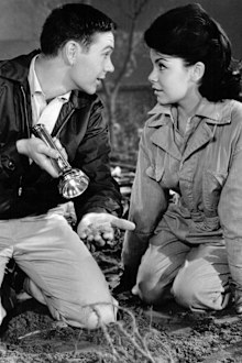 Tommy Kirk, as Merlin Jones, and Annette Funicello (1942 - 2013), as Jennifer, in a publicity still for 'The Misadventures Of Merlin Jones', directed by Robert Stevenson, 1964. 