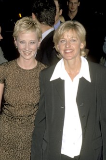 Anne Heche and Ellen DeGeneres during the Volcano premiere in Hollywood in 1997.