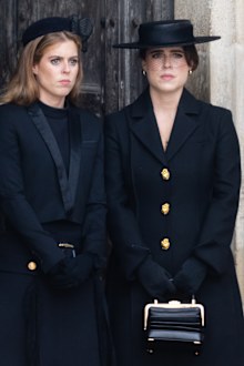 LONDON, ENGLAND - SEPTEMBER 19:  Princess Beatrice of York and Princess Eugenie of York during the State Funeral of Queen Elizabeth II at Westminster Abbey on September 19, 2022 in London, England.  Elizabeth Alexandra Mary Windsor was born in Bruton Street, Mayfair, London on 21 April 1926. She married Prince Philip in 1947 and ascended the throne of the United Kingdom and Commonwealth on 6 February 1952 after the death of her Father, King George VI. Queen Elizabeth II died at Balmoral Castle i