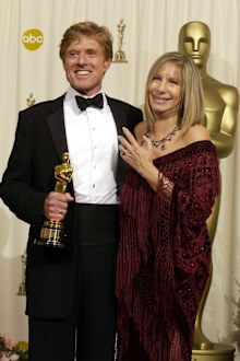 Barbra Streisand and Robert Redford at the Oscars in 2002 when he awarded an honorary Oscar.
