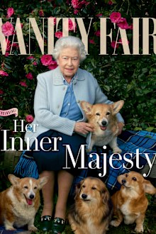 This image released by Vanity Fair shows the cover of the magazine's June/July issue, featuring Britain's Queen Elizabeth II with her four corgis, photographed by Annie Leibovitz at Windsor Castle earlier this year.