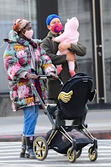 Jodie Turner-Smith, Joshua Jackson and their new baby are seen walking in SoHo on January 15, 2021 in New York City