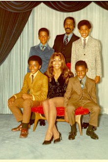 CIRCA 1972: Ike & Tina Turner pose for a portrait with their son and step-sons in circa 1972. Clockwise from bottom left: Michael Turner (Son of Ike & Lorraine Taylor), Ike Turner, Jr. (Son of Ike & Lorraine Taylor), Ike Turner, Craig Hill (Son of Tina & Raymond Hill), Ronnie Turner (Son of Ike & Tina) (1960 - 2022). (Photo by Michael Ochs Archives/Getty Images)