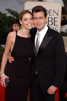 Denise Richards and Charlie Sheen arrive for the Golden Globe Awards at the Beverly Hilton Hotel in Beverly Hills, California January 20, 2002. 