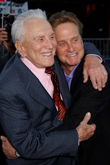 Kirk Douglas & Michael Douglas during "It Runs In The Family" Premiere at Mann Bruin Theatre in Westwood, California, United States in 2003.