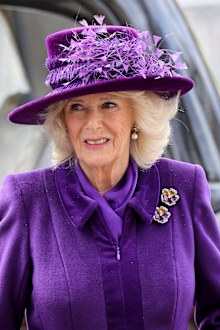 Camilla, Duchess of Cornwall arrives at Westminster Abbey after The Commonwealth Day Service on March 14, 2022 in London, England.