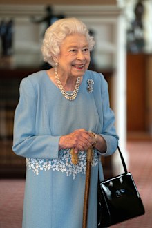 Queen Elizabeth celebrates the start of the Platinum Jubilee during a reception in the Ballroom of Sandringham House on February 5, 2022 in King's Lynn, England