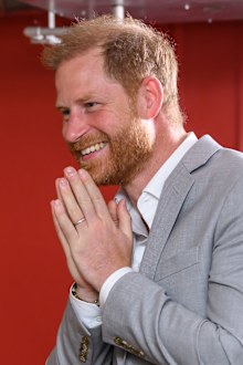 NOTTINGHAM, ENGLAND - SEPTEMBER 9: Prince Harry in a recording studio reacting to a performance by a rapper named Paige during a visit to the community recording studio in St. Anns on September 9, 2025 in Nottingham, England. (Photo by Paul Grover - WPA Pool/Getty Images)