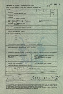 Extracts from Queen Elizabeth II's death certificate released