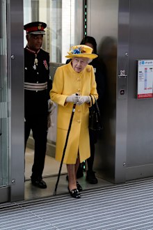 Queen Elizabeth II at Paddington station in London, Tuesday May 17, 2022, to mark the completion of London's Crossrail project, known as the Elizabeth Line