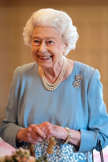 Queen Elizabeth II smiles during a reception with representatives from local community groups to celebrate the start of the Platinum Jubilee, at Sandringham House, her Norfolk residence