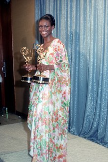 Cicely Tyson holds the two Emmy Awards that she won for her performance in The Autobiography Of Miss Jane Pittman on May 28, 1974 in Los Angeles, California.