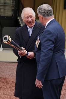 King Charles III (left) attends the start of the Australian Legacy Torch Relay at Buckingham Palace in London, to mark the beginning of the London-leg of the charity's relay race in celebration of their centenary year. Picture date: Friday April 28, 2023.