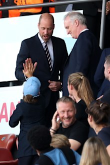ZURICH, SWITZERLAND - JULY 09: Prince William, Prince of Wales interacts with a young fan following the UEFA Women's EURO 2025 Group D match between England and Netherlands at Stadion Letzigrund on July 09, 2025 in Zurich, Switzerland. (Photo by Alexander Hassenstein/Getty Images) *** BESTPIX ***