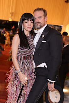 NEW YORK, NEW YORK - MAY 02: (Exclusive Coverage) (L-R) Lily Allen and David Harbour depart The 2022 Met Gala Celebrating "In America: An Anthology of Fashion" at The Metropolitan Museum of Art on May 02, 2022 in New York City. (Photo by Matt Winkelmeyer/MG22/Getty Images for The Met Museum/Vogue )