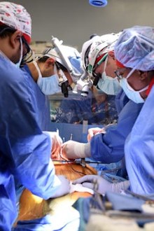 The surgical team from the University of Maryland School of Medicine work as they successfully perform the pig heart transplant.