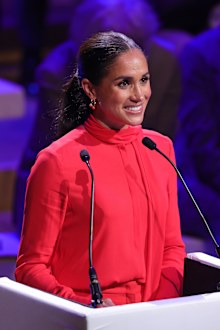 MANCHESTER, ENGLAND - SEPTEMBER 05: (EDITORS NOTE: Retransmission with alternate crop.) Meghan, Duchess of Sussex makes the keynote speech during the Opening Ceremony of the One Young World Summit 2022 at The Bridgewater Hall on September 05, 2022 in Manchester, England. The annual One Young World Summit brings together more than two thousand of the brightest young leaders from every country and sector, working to accelerate social impact both in-person and digitally. Meghan is a counsellor for 