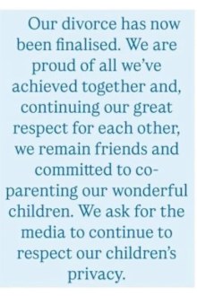 Sacha Baron Cohen Isla Fisher divorce statement
