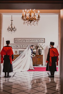 Rajwa Al-Saif arrives at the Zahran Palace with her brother-in-law Prince Hashem for her royal wedding to Crown Prince Hussein of Jordan on Thursday June 1, 2023.