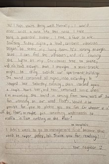 A photo of the note Reddit user Fun_Response_1151 drafted to their neighbours.