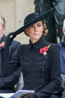 Britain's Catherine, the Princess of Wales attends the Service of Remembrance to mark Armistice Day at the National Memorial Arboretum in Alrewas, England, Tuesday, Nov. 11, 2025. (Arthur Edwards, Pool Photo via AP)