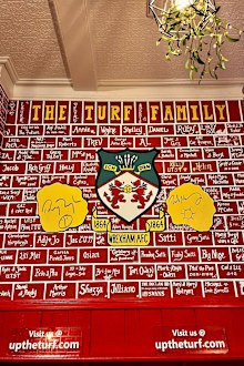 Ryan Reynolds and Rob McElhenney's signatures on a special mural created inside The Turf pub to symbolise their takeover of the football team