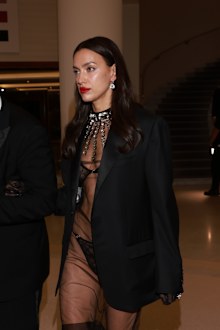 Irina Shayk is seen at the Hotel Martinez during the 76th Cannes film festival on May 22, 2023.