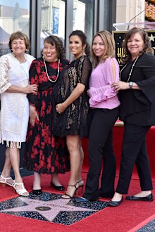 Actress Eva Longoria, mum Ella Eva Mireles, sisters Esmeralda, Liza and Emily attend the actress' Hollywood Walk of Fame ceremony in April 2018.