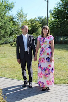 In this photo provided by Tetiana Boikiv, she and Mykola "Kolia" Moroz stand together on their wedding day in Ozera, Ukraine on Aug. 16, 2020. 