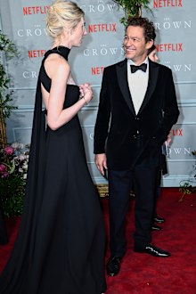 Elizabeth Debicki and Dominic West attend "The Crown" Season 5 World Premiere at Theatre Royal Drury Lane on November 08, 2022 in London 