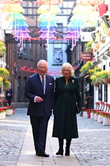 BELFAST, NORTHERN IRELAND - MARCH 19: King Charles III and Queen Camilla visit Commercial Court during an official visit to Northern Ireland on March 19, 2025 in Belfast, Northern Ireland. (Photo by Charles McQuillan/Getty Images)