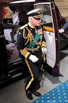 Prince Charles, Prince of Wales arrives at the Sovereign's Entrance ahead of the State Opening of Parliament at Houses of Parliament on May 10, 2022 in London, England. 