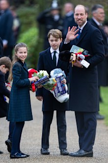 Princess Charlotte,  Prince George and Prince William attend the Christmas Morning Service at Sandringham Church on December 25, 2024 in Sandringham, Norfolk. 