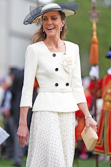 LONDON, ENGLAND - MAY 8: Catherine, Princess of Wales, meets guests during a Royal Garden Party at Buckingham Palace on May 8, 2026 in London, England.  (Photo by Aaron Chown - WPA Pool/Getty Images)