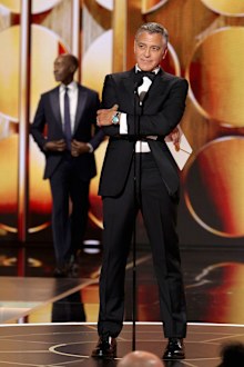 (L-R) Don Cheadle and George Clooney speak onstage during the 83RD ANNUAL GOLDEN GLOBESÆ, airing live from the Beverly Hilton in Beverly Hills, California on Sunday, January 11, 2026 at 8 PM ET/5 PM PT, on CBS and streaming on Paramount+. Photo: Kevork Djansezian/CBS ©2026 CBS Broadcasting, Inc. All Rights Reserved.